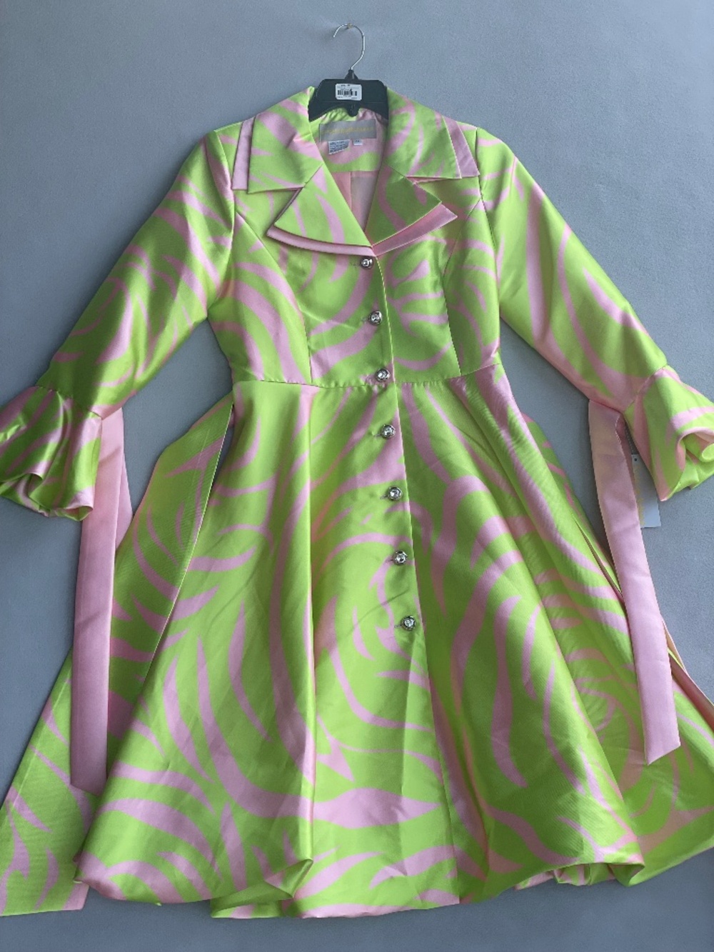 DRESSES BY NUBIANO PINK AND LIME SWIRL COAT DRESS SIZE 14